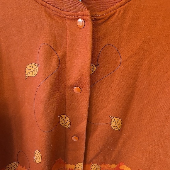 VTG BLAIR Women's Scarecrow And Pumpkins Snap Up Sweatshirt Jacket size L Orange - Picture 6 of 13